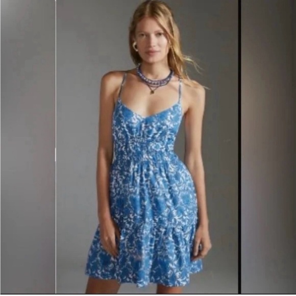 Anthropologie Dresses & Skirts - Blue Floral Spaghetti Strap Dress